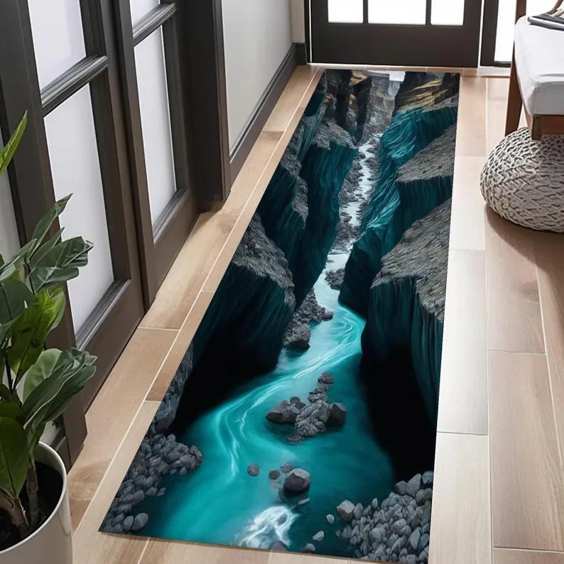 3D Ocean Carpet Mat Rug Home Decoration Wave Vortex Blue Illusion Pattern Floor Mat for Living Room Decor Rugs for Bedroom