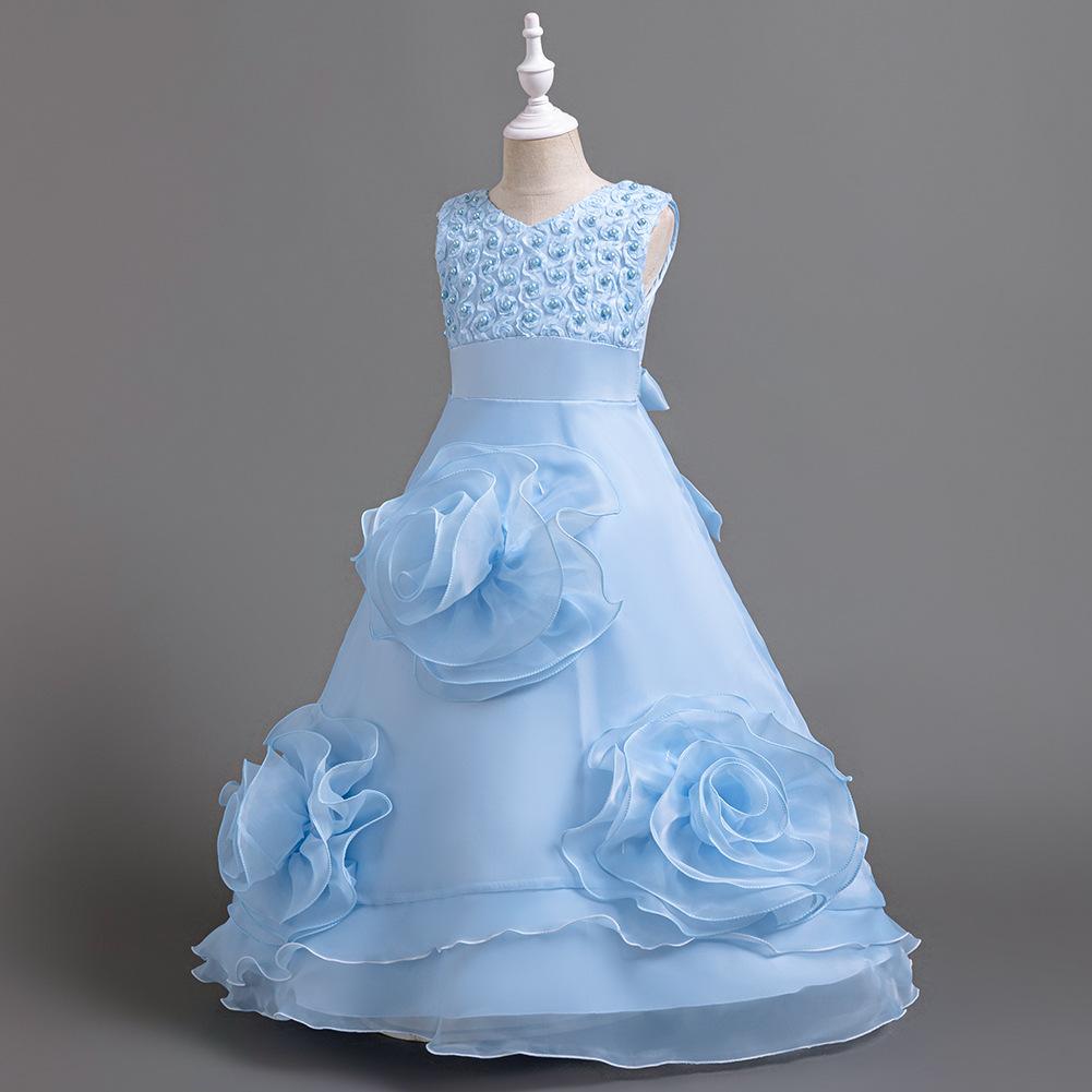 Girls' Long Dresses Big Flower Small Pearl Princess Dresses Walking Host Party Dresses Skirts 8623  Little Girl's Favourite Dress Dresses