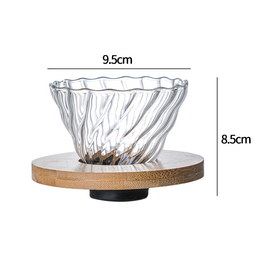Desirable Heat-Resistant Glass Coffee Dripper, Cone Shape, Bamboo Holder, Dishwasher Safe (Small Coffee Dripper)