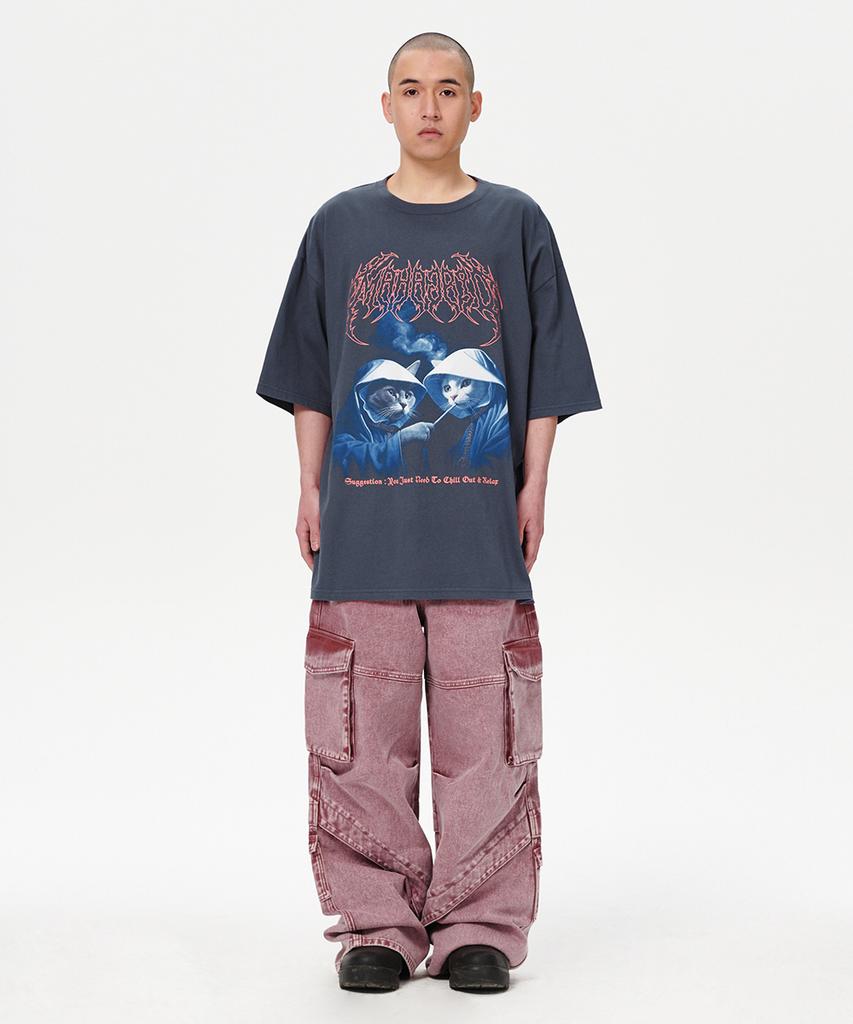 MAHAGRID Smoking Cat Tee Navy(Mg2Emmt523A)