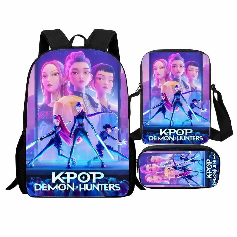 Printed Witch Hunters Student Schoolbag Three-Piece Set, Cartoon K-Pop Backpack Satchel Pencil Case Men And Women
