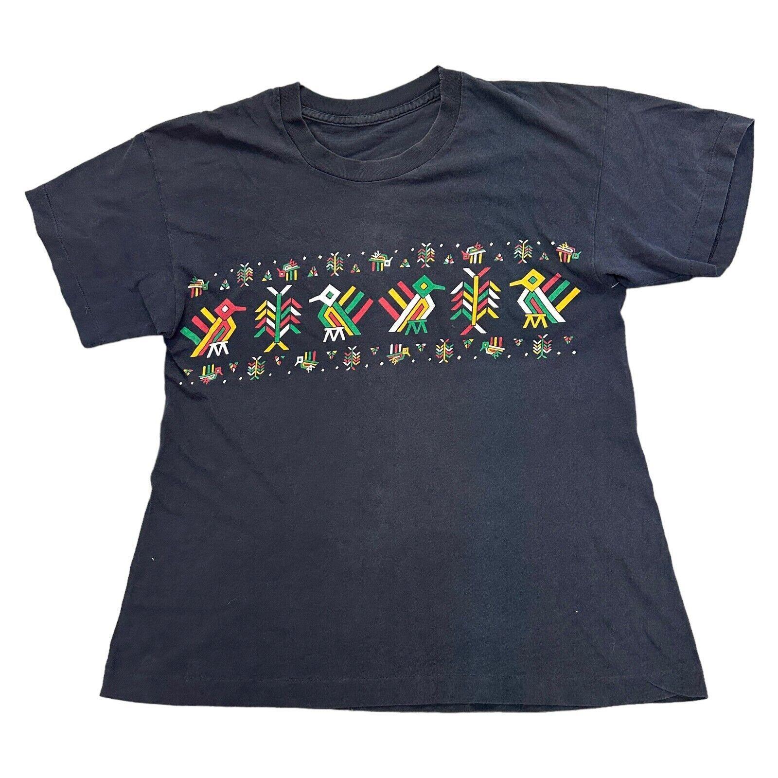 Vintage Aztec Single Stitch T-Shirt Mens Womens Tees Top Graphic Print Short Sleeve Black Mens S