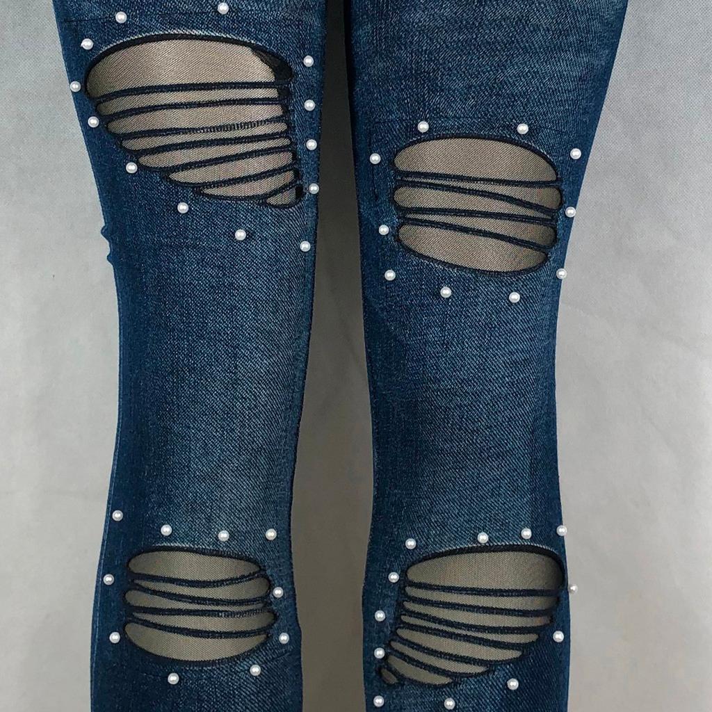 Women's Stretchy Skinny Print Jeggings Lmitation Jeans Seamless Ninth Pants