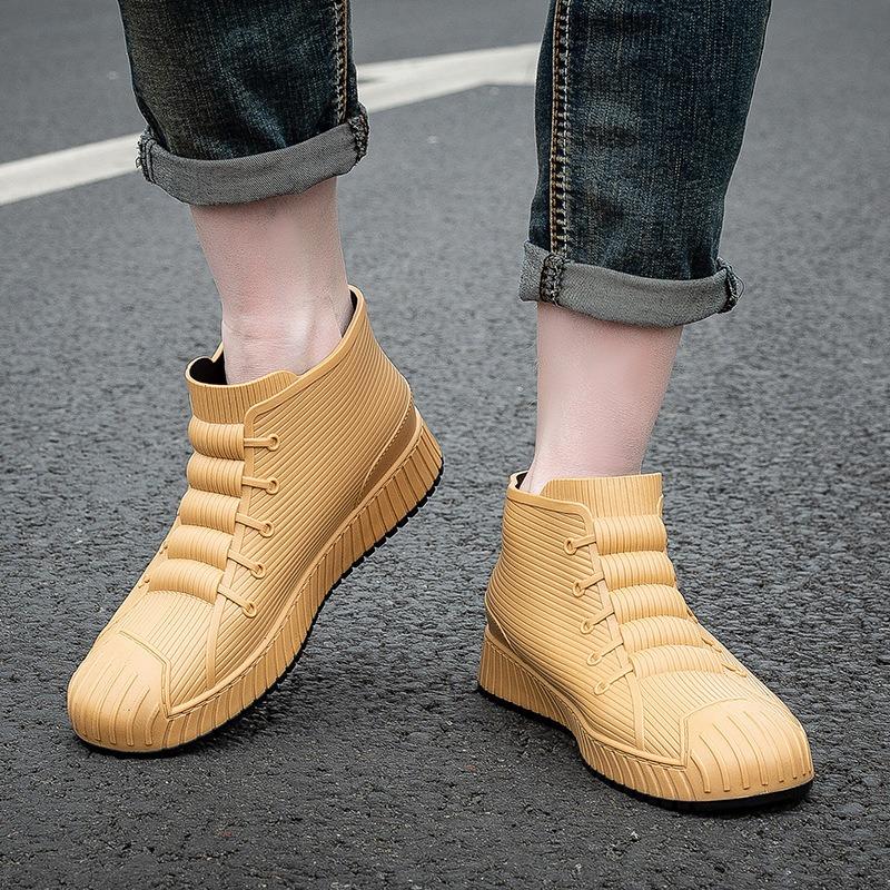 Fashion rain shoes men's non-slip waterproof shoes kitchen women's rubber shoes car wash site wear-resistant water boots velvet thermal short tube