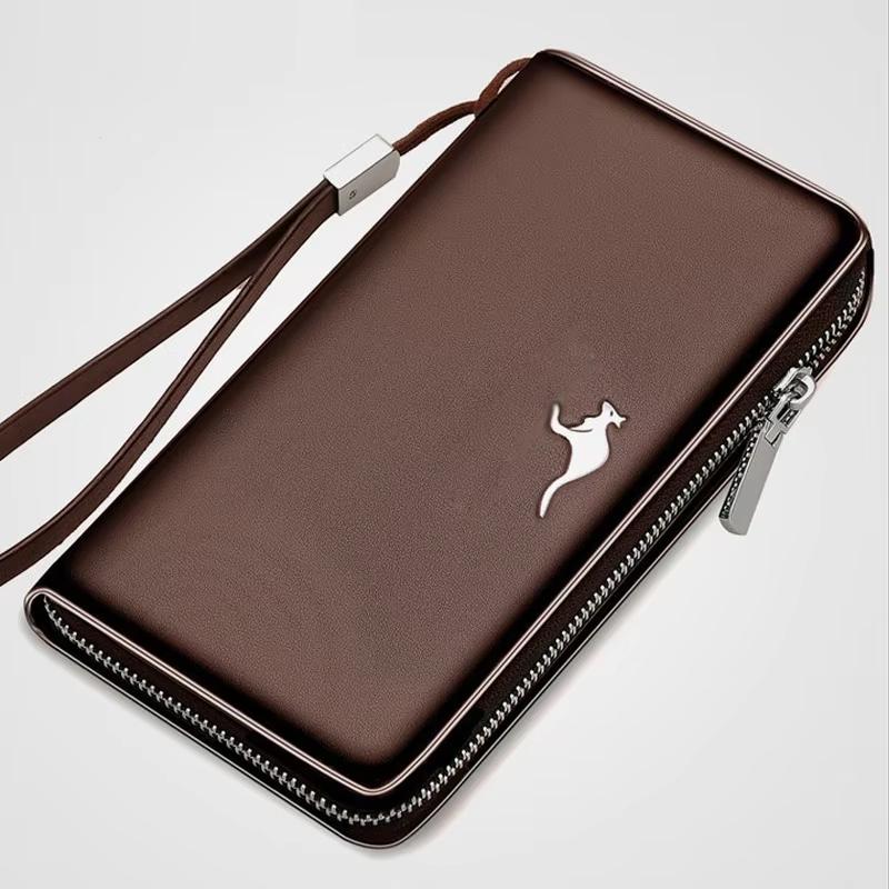 Men's Leather Wallet Large Capacity - Double Zipper Business Clutch (Billetera/Portafoglio Uomo) for Work & Travel