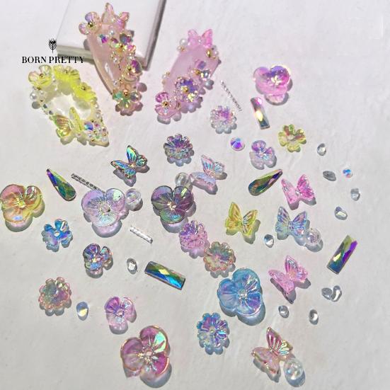 

Голографические украшения для ногтей из искусственного хрусталя Цветочная бабочка Украшения для ногтей Маникюрный орнамент