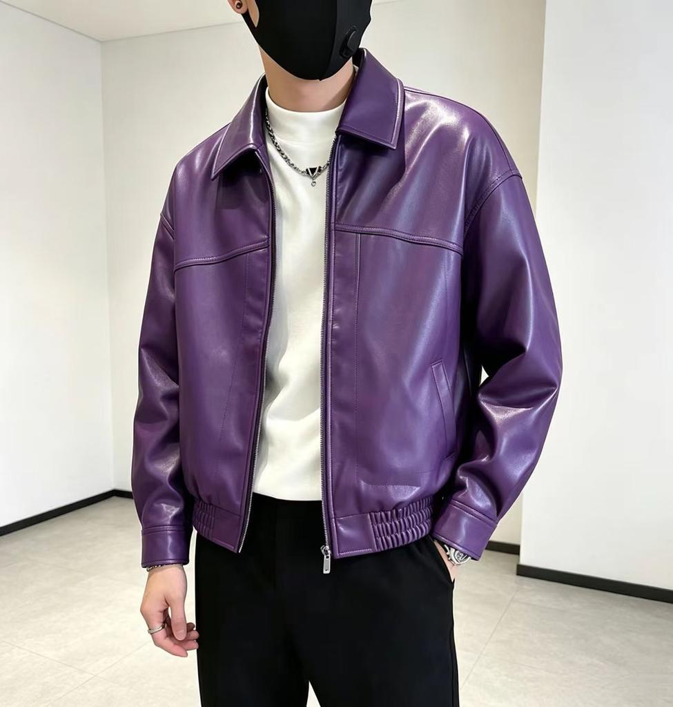 Men's regular men's leather jacket solid color versatile pu new spring and autumn simple locomotive leather jacket