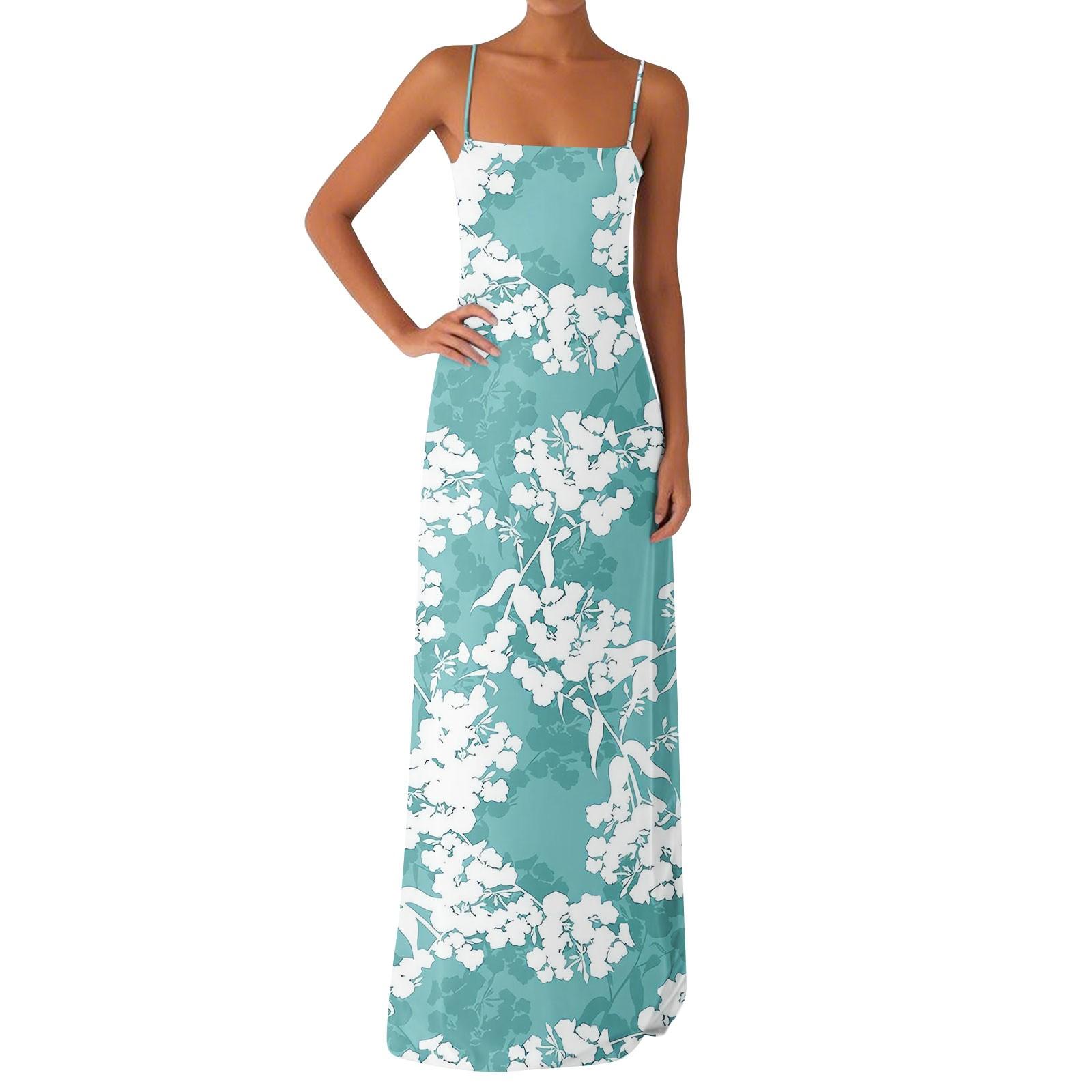 

Женское сексуальное шелковистое платье с открытыми плечами и цветочным принтом, длинное платье L циан