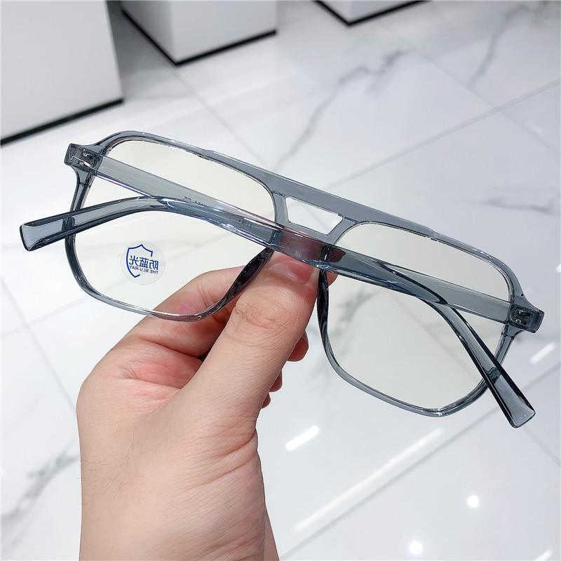 Trendy Office Square Anti Blue Light Reading Glasses Women Tea Irregular Frame Double Bridge Optical Prescription Eyewear