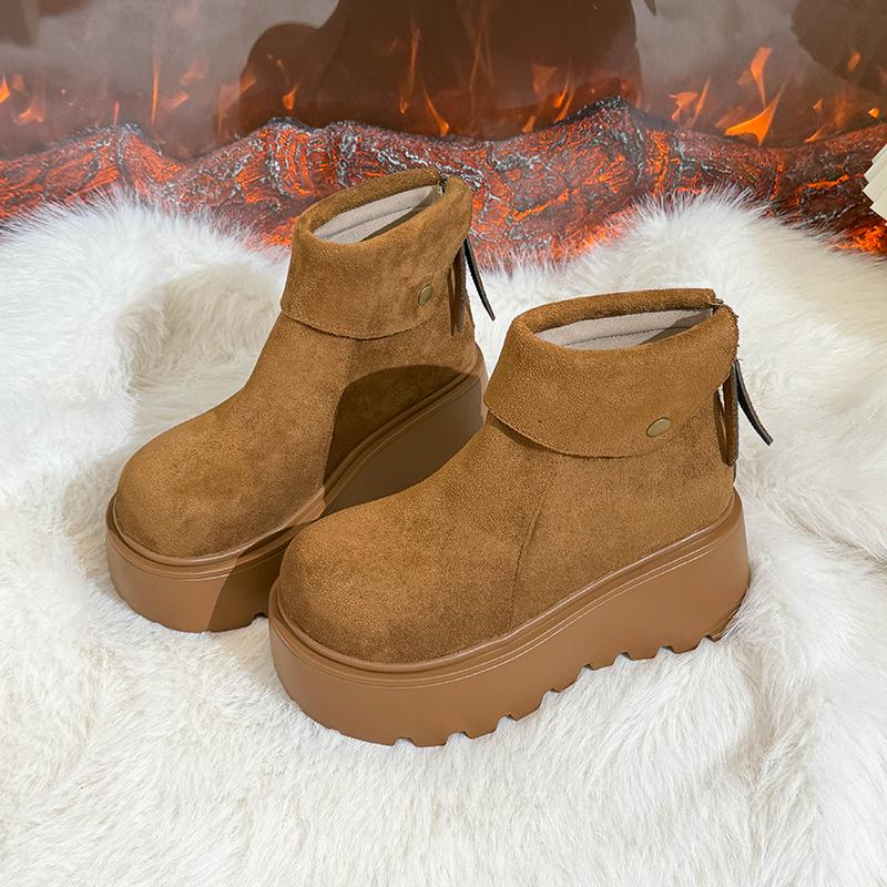 Thick Bottom Fleece Lined Winter Snow Boots Women's Casual Short Boot Warm Plush Rubber Outsole Round Toe Korean Style Boot