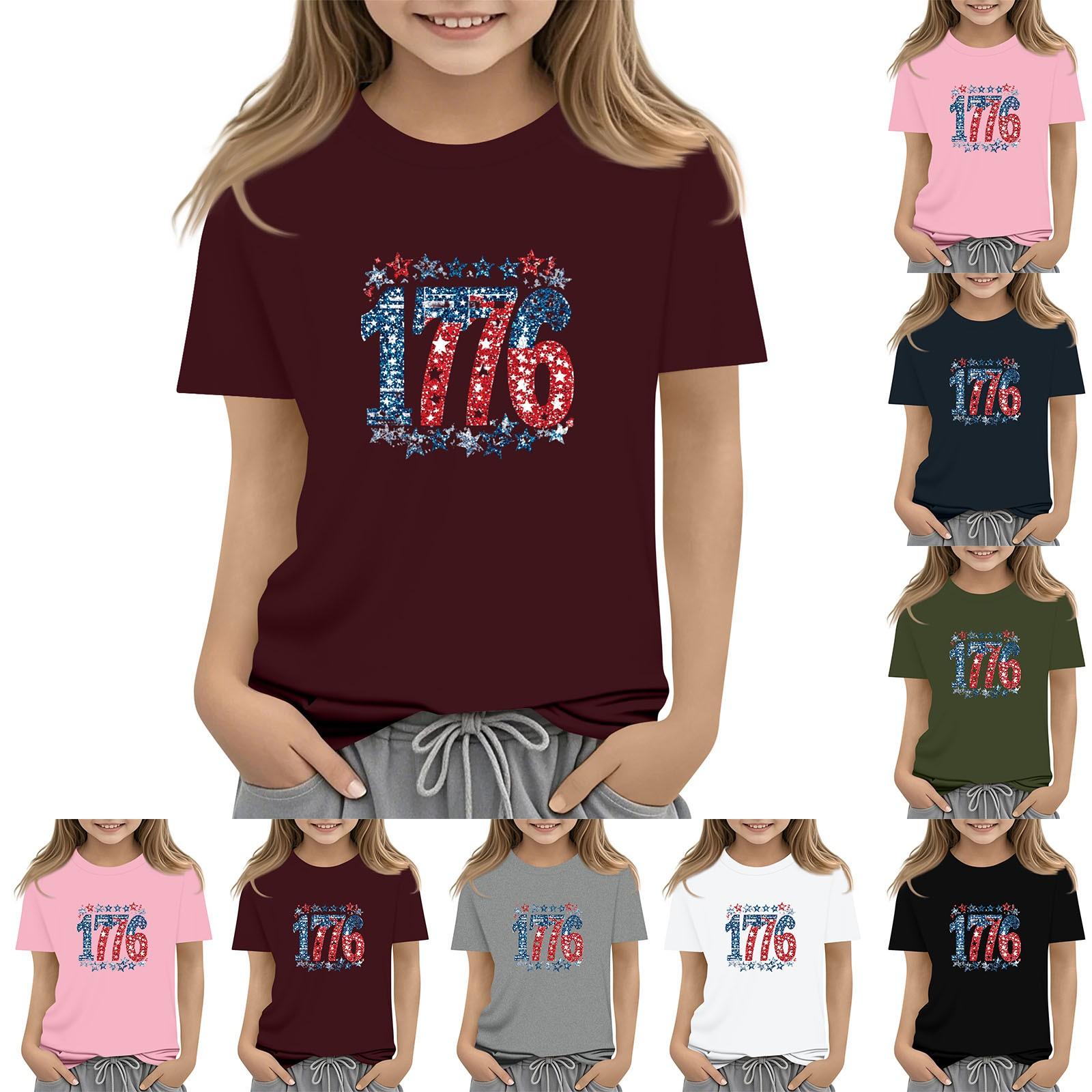 

Children s Round-Neck Independence Day Short-Sleeved Casual T-shirt Top 110