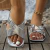 New Large Size Women's Slippers Flat Cross Sandals Rhinestone Buckle Decorative Style