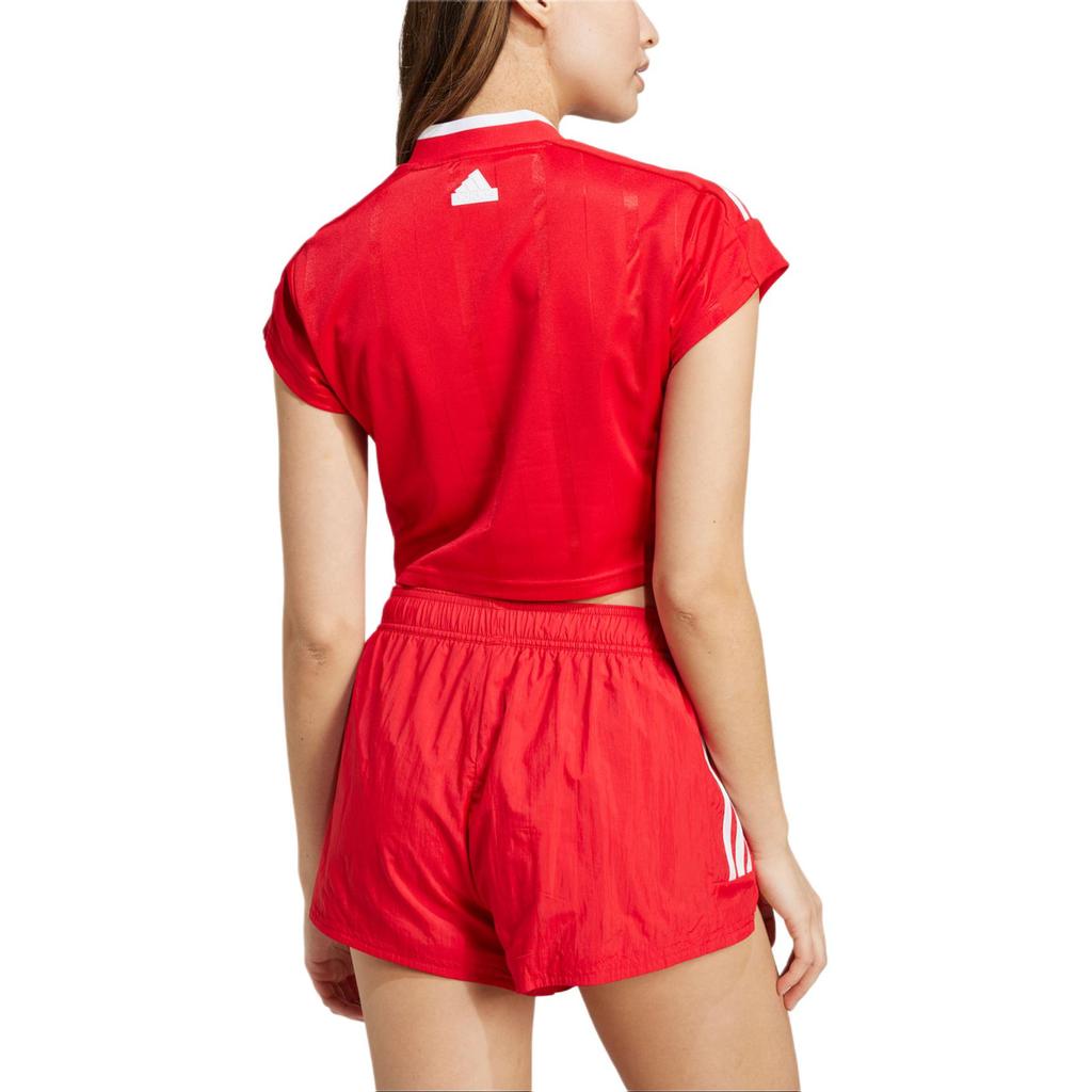 Adidas Comfortable Casual V-Neck Short Sleeve T-Shirt Women Tops Light-Crimson White IZ2084