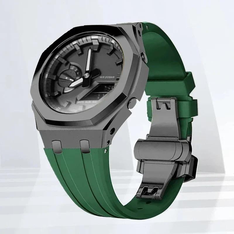 Mod-kit för Casioak GA2100 GA2110 Metallfodral Bezel Gummiarmband För Casioak GAB2100 2110 Modifieringssats Fodral Med Skruvkorrigering