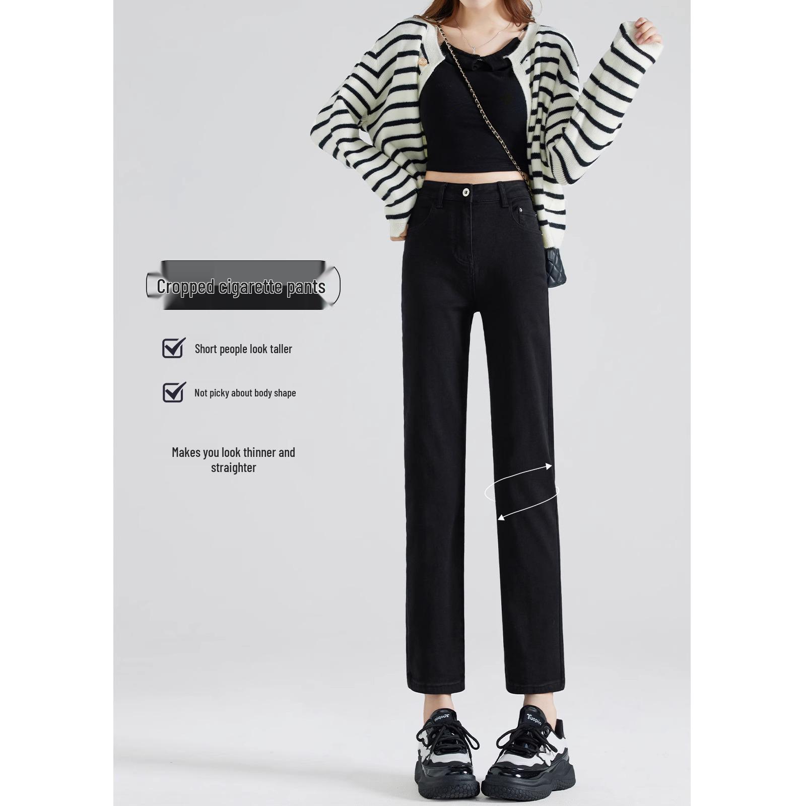 

Женские черные джинсы-сигареты прямого кроя, облегающие, стрейч, 2025 - Петит, длина восемь/девять очков для весны/осени 26 (86-95 lbs)