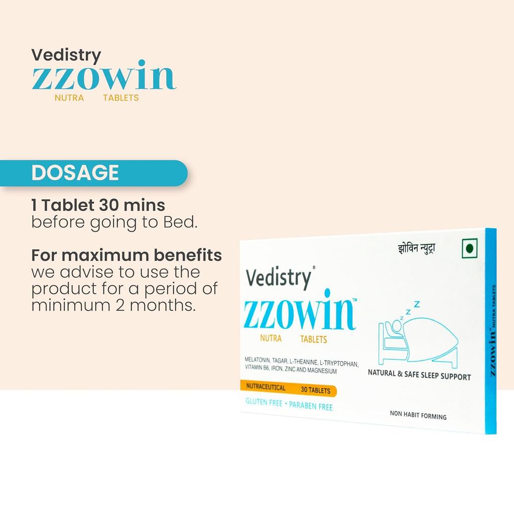 Zzowin Sleep Support Tablets 5mg Melatonin | Deep Restful Sleep Aid | 30 Tablets x Pack of 2 | Fast Sleep & Relaxation Formula
