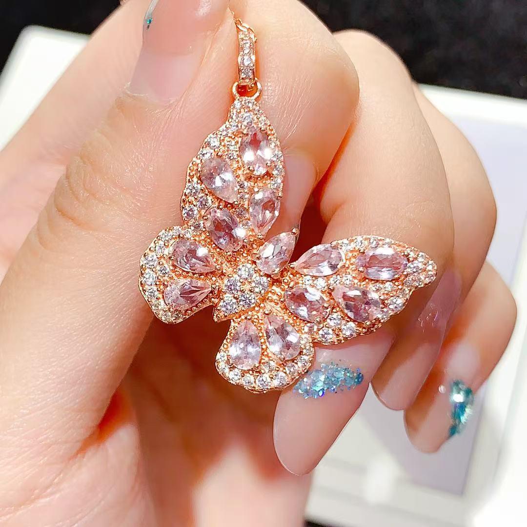 

Изысканная подвеска-бабочка из стерлингового серебра S925 с натуральным морганитом 925 Silver Plated Rose Gold