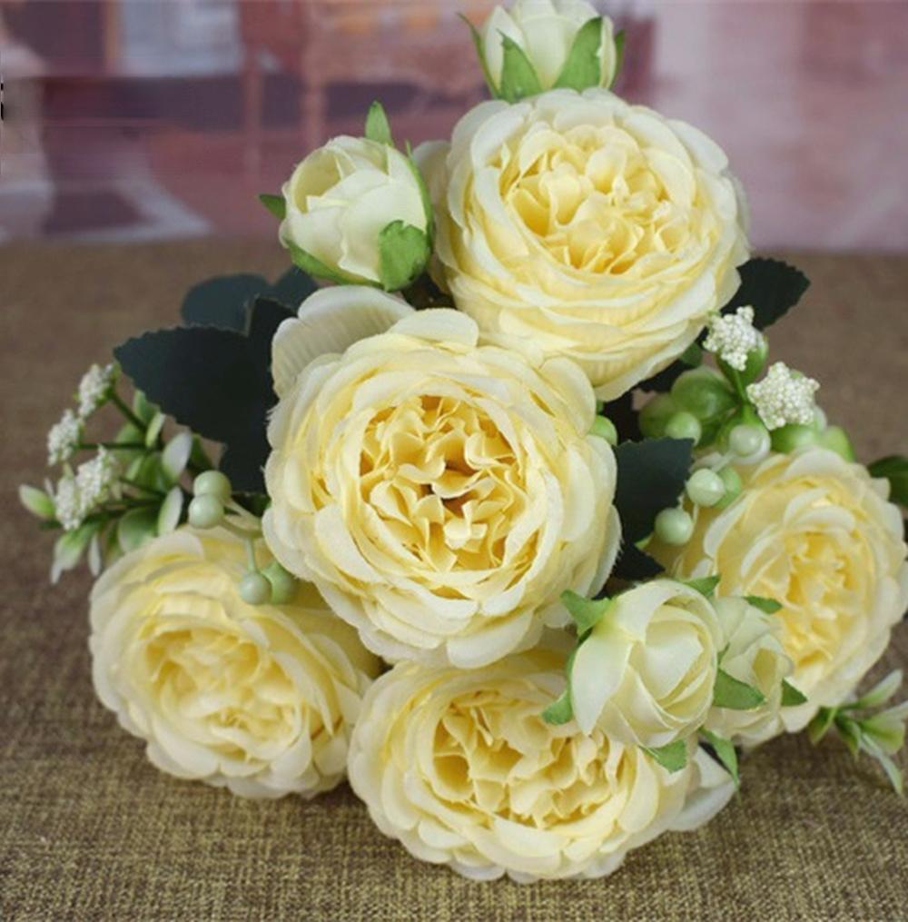 High Quality Artificial Flowers Peony White Pink Rose Bouquet Home Wedding Decoration Fake Flowers Craft Living Room Arrangement