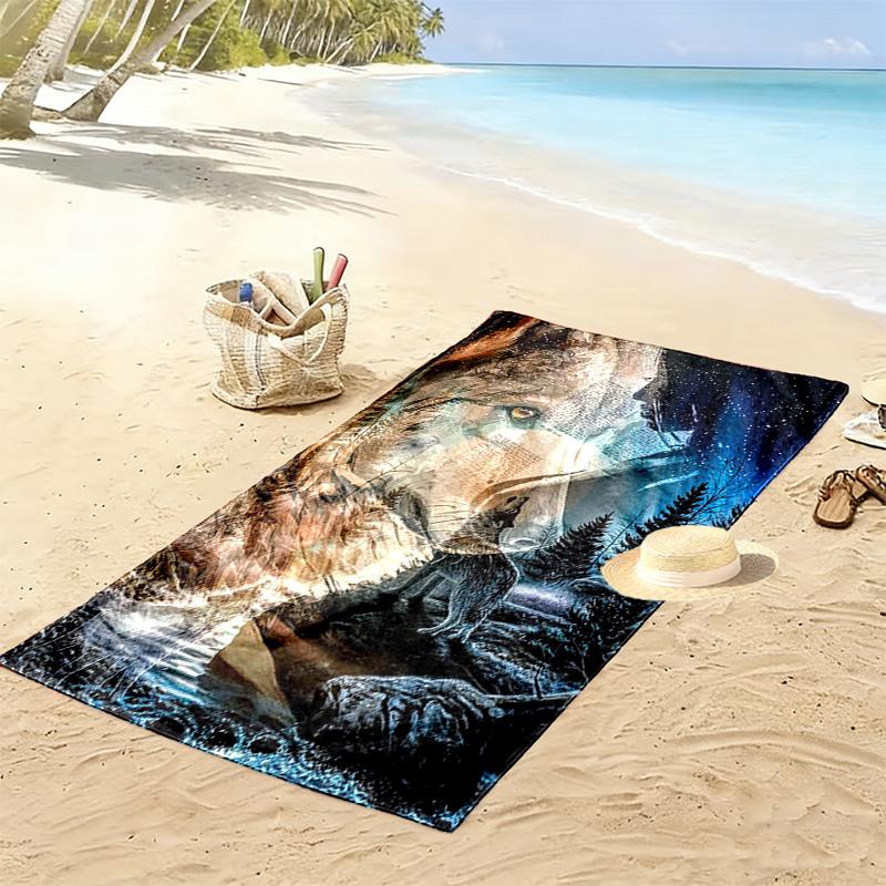 Wolf Print Beach Towel, Large Soft Quick Dry Towel for Beach Camping Swimming