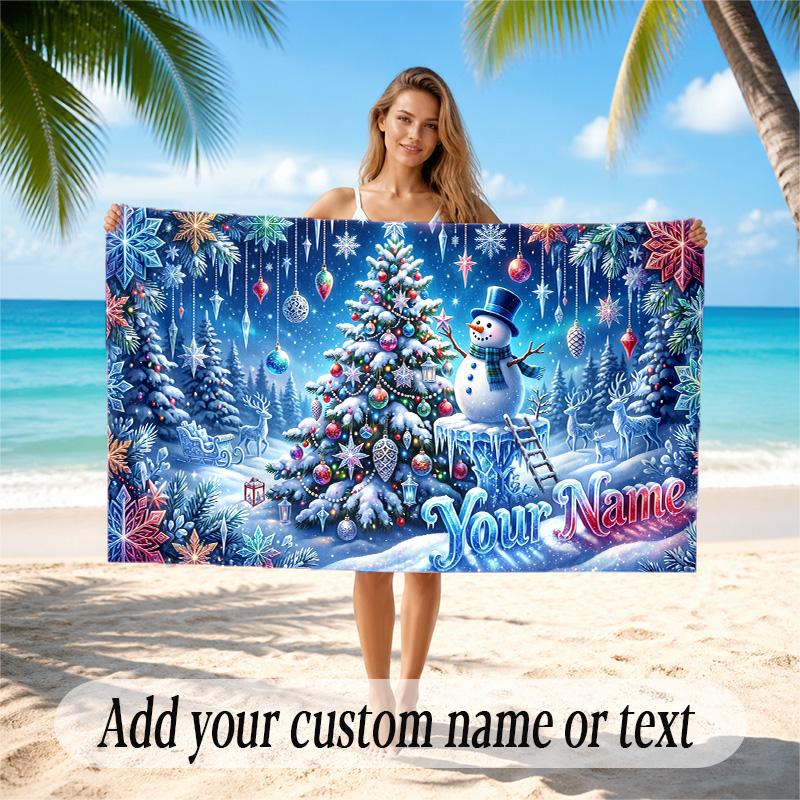 Winter Theme Quick Dry Beach Towel Custom Name Text Print Large Sand Resistant Towel Beach Vacation