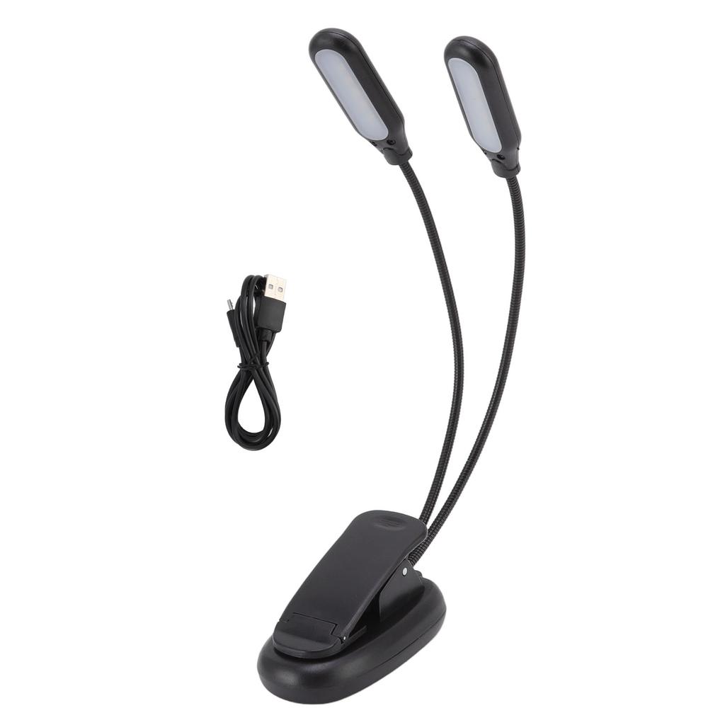 LED Desk Lamp Double Headed USB Rechargeable Clip Table Lamp for Dormitory Reading Piano Music Score Black