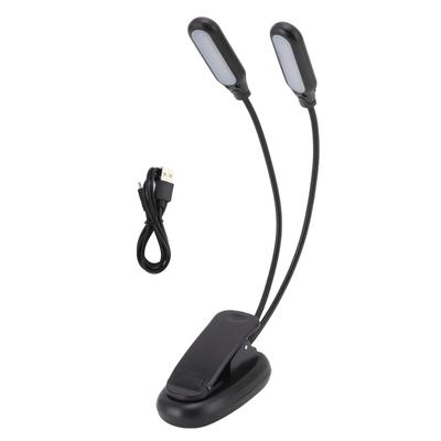 LED Desk Lamp Double Headed USB Rechargeable Clip Table Lamp for Dormitory Reading Piano Music Score Black