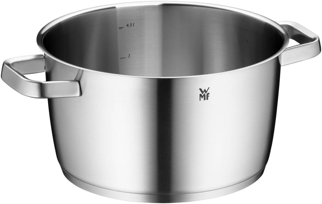 WMF Iconic Large Cooking with Metal Induction Cooking Large Cromargan Polished Stainless Uncoated Pot, 24cm, Lid, Pot, 5.6L, Pot, Steel,