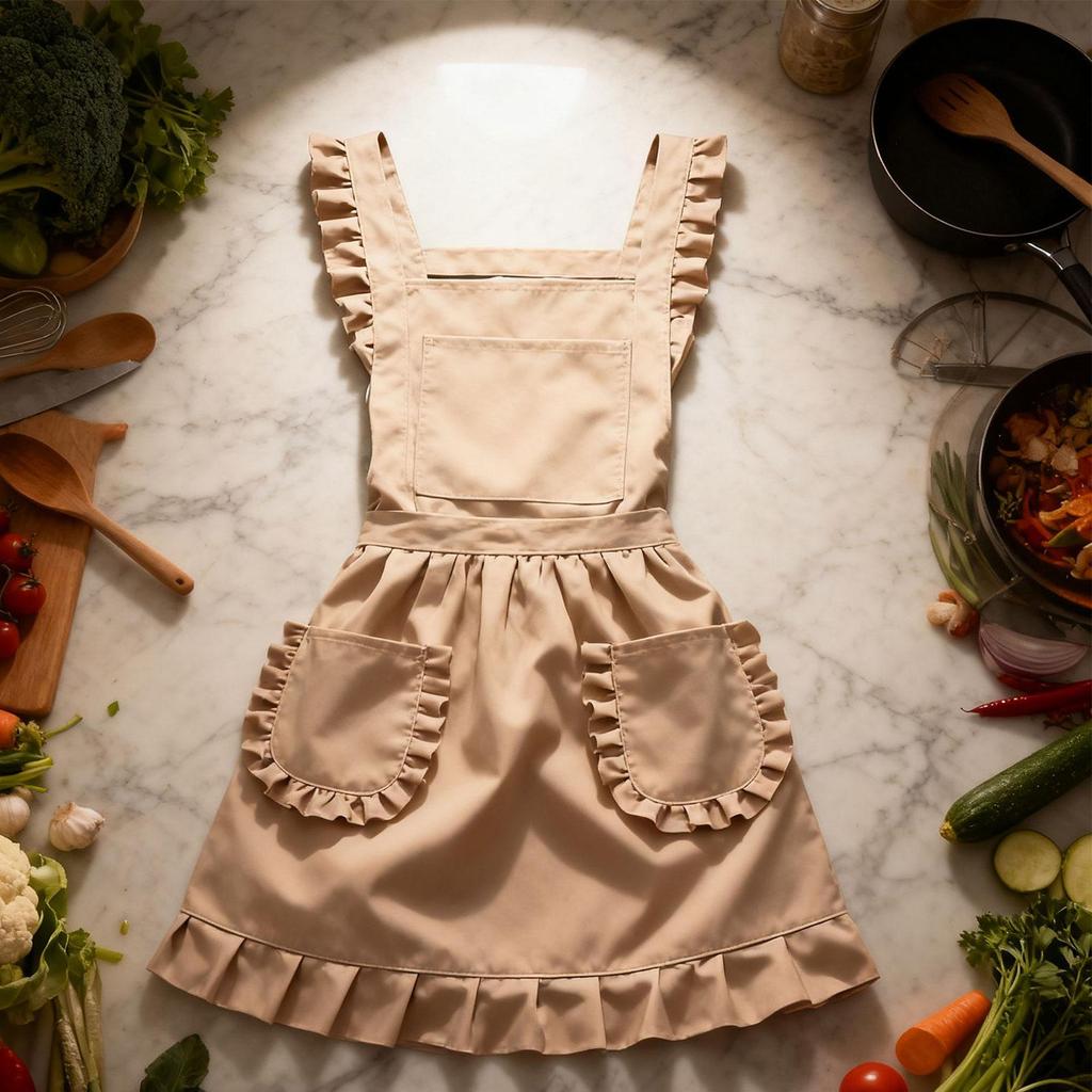 Adjustable Retro Ruffled Apron for Cooking, Housework, And Women's Activities; Ideal Cafes