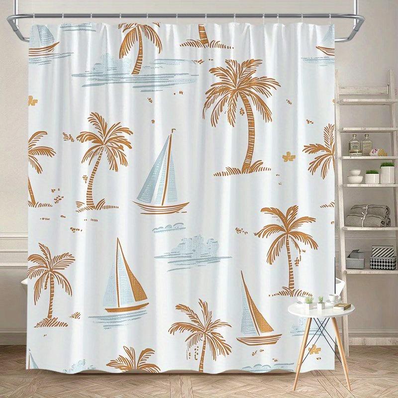 

1Pc Tropical Nautical Style Shower Curtain, Polyester Fabric, Machine Washable, Suitable For Bathroom Decoration W60H190(CM)-1 Pcs