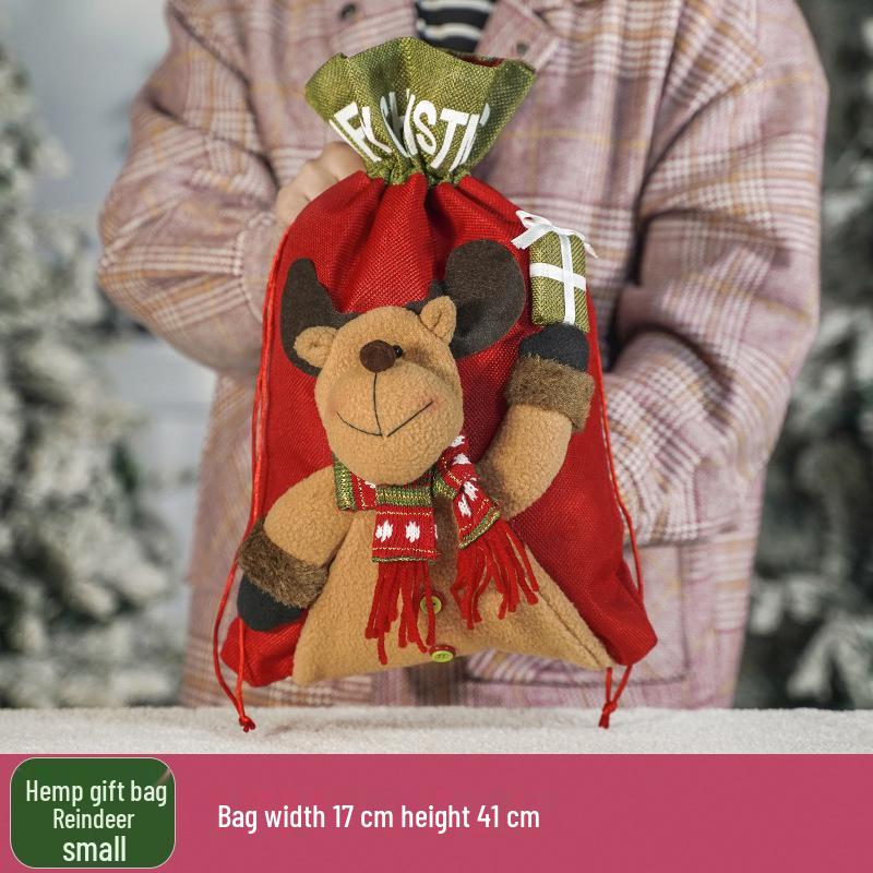 Three-Dimensional Santa Claus Burlap Backpack Candy Bag - Large Christmas Gift Decoration