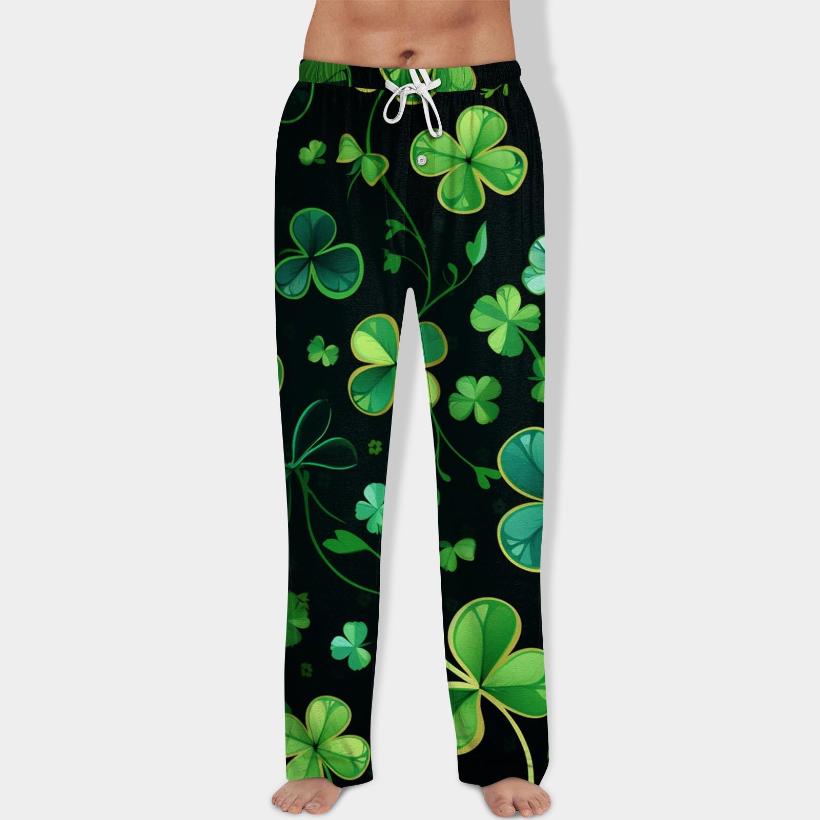 

Мужская ул.. Штаны с завязками и принтом ко Дню Святого Патрика, повседневные пижамные штаны XL темно-зеленого