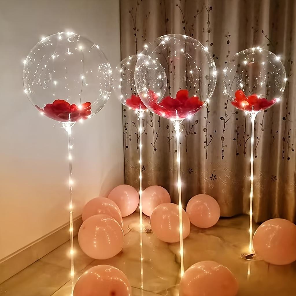 2/5-piece LED Light String Rose Petals Transparent Balloons Suitable for Valentine's Day, Birthday Parties, Marriage Proposals,