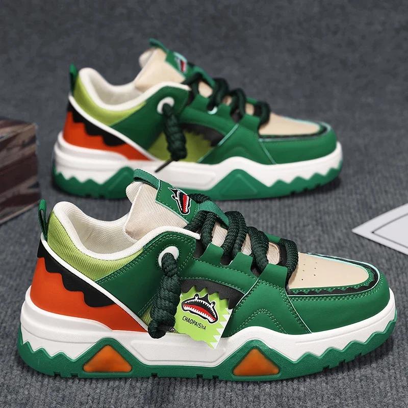 

2025 Мужская Повседневная Спортивная Повседневная Обувь для Скейтборда Модная Обувь Весна и Лето Кроссовки на Толстой Подошве Уличная Свежая Обувь для Ходьбы 44 зелёный