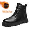 Stylish Casual Leather Men Cowboy Boots Genuine Leather Ankle Boots Classic Man Motorcycle Botas Winter Plush Snow Shoe Sneakers