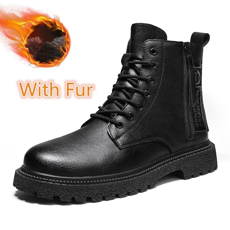 Stylish Casual Leather Men Cowboy Boots Genuine Leather Ankle Boots Classic Man Motorcycle Botas Winter Plush Snow Shoe Sneakers