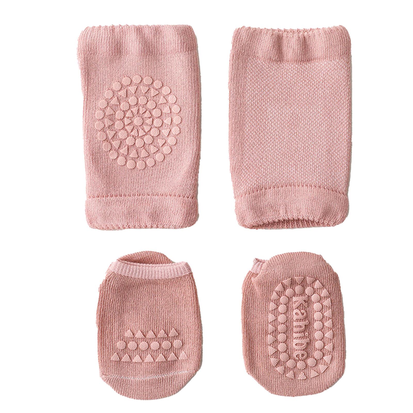 

Baby Knee Pads Socks Set Combed Cotton Prevent Slip Glue Points Crawling Knee Foot Protectors M розовый