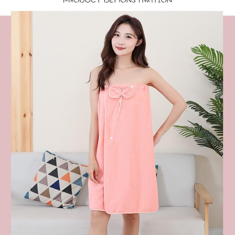 Coral Fleece Bath Skirt Strapless Bow Elastic and Wearable Towel Dry Hair Cap Absorbent