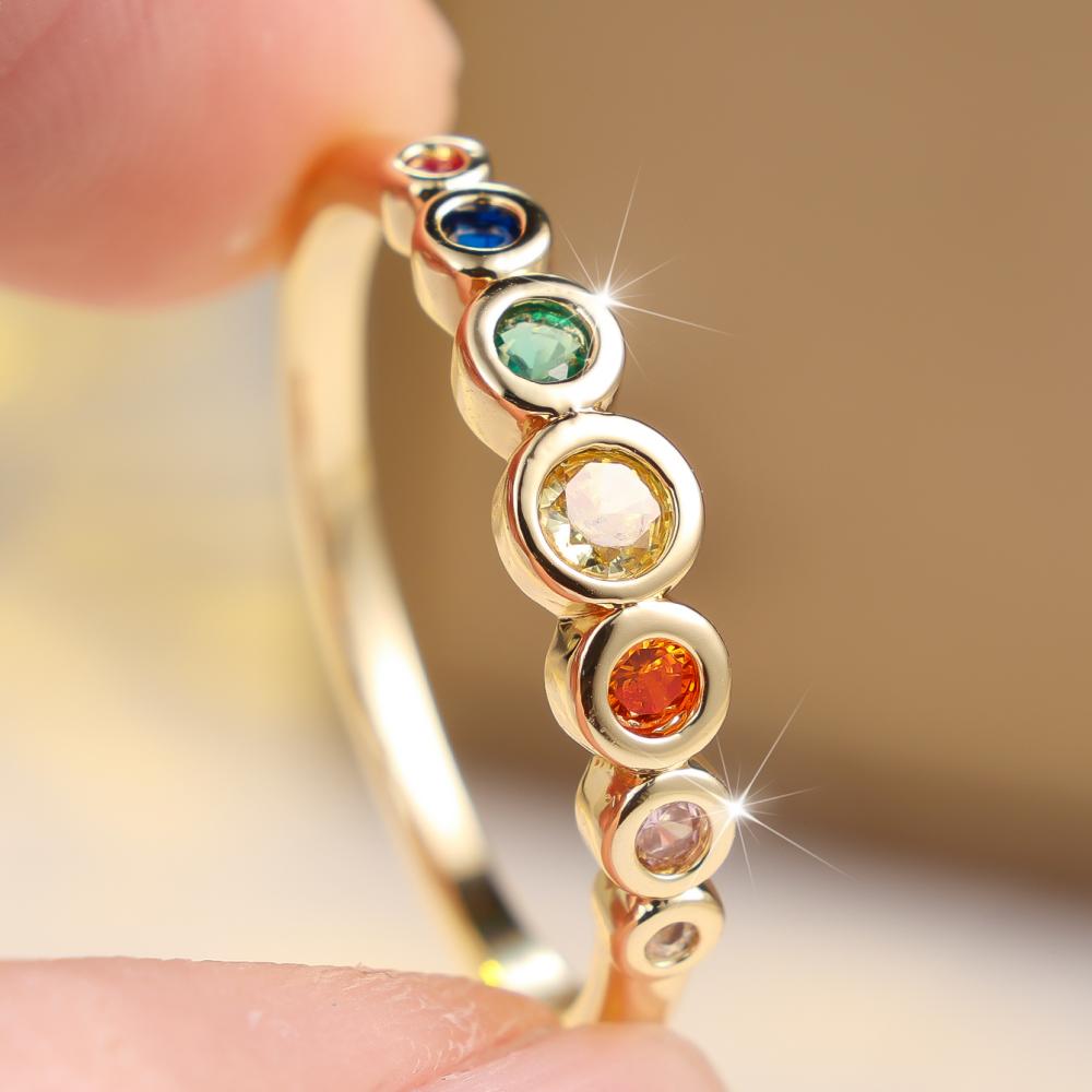 Charming Two Color Available Rainbow Zircon Stackable Ring for Women Daily Wear and Wedding