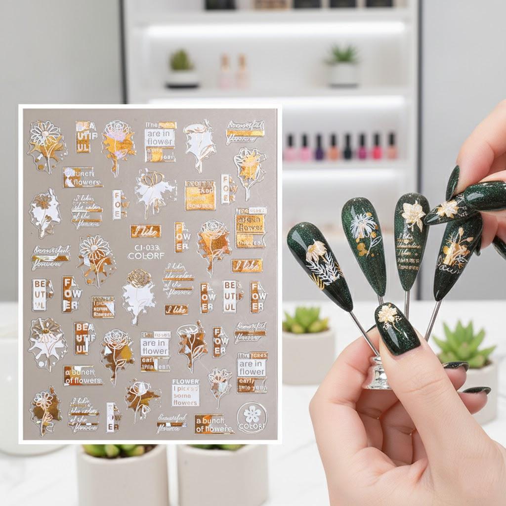

Nail Art Stickers 3D Laser Abstract Characters Flowers Leaves Animals Plants Design for Manicure DIY Beauty