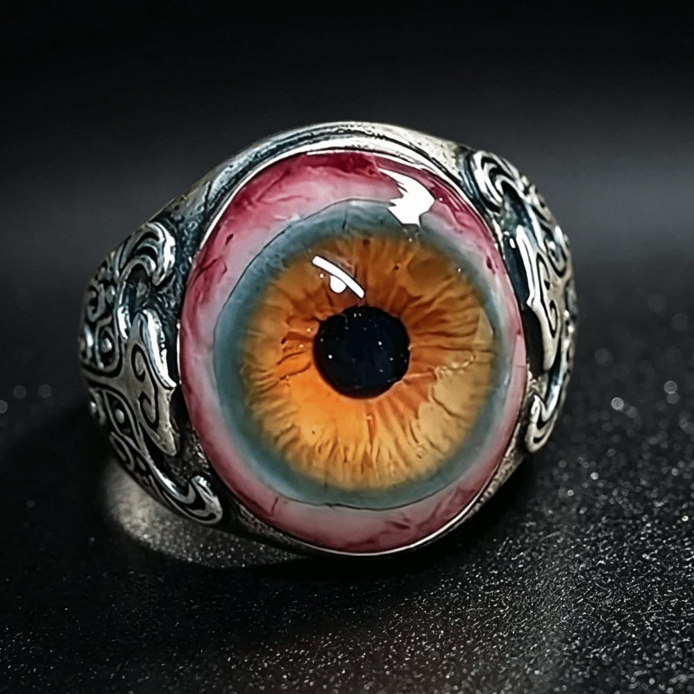 Alloy Realistic Eyeball Rings Carving Patterns Dark Lore Adjustable Open Ring Gothic Vintage Realistic Bloodshot Eye Band Ring