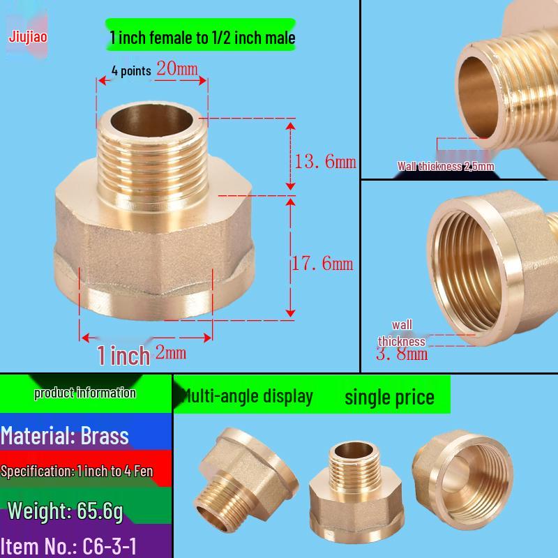 All-Copper Multi-Diameter Extension Connector: 1-6 Min, 1-Inch, Threaded for Water & Gas Pipes