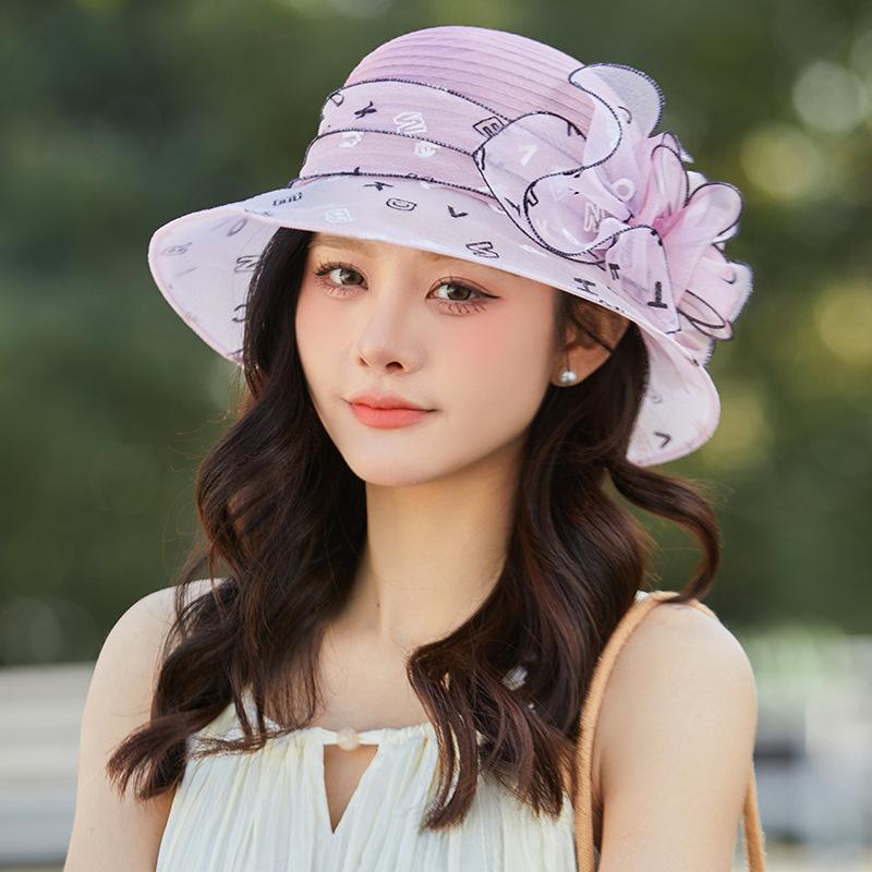Hat Women's Organza Sunshade Sunscreen Hat Temperament Elegant Big Brim Bucket Hat UV Protection