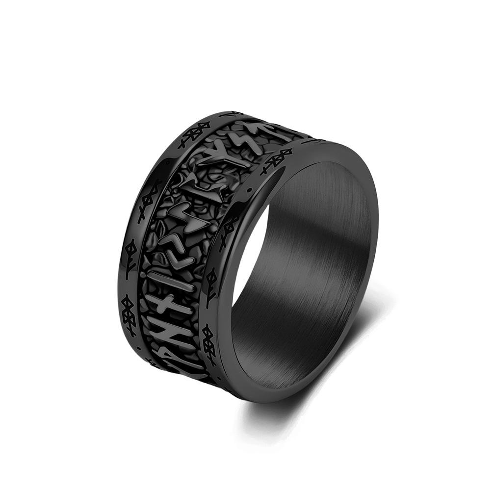 Men's Viking Rune Ring, 4 Colors Norse Totem Titanium Steel Band, Vintage Gothic Amulet Jewelry, Nordic Style Finger Ring for Men, Punk Biker Gift