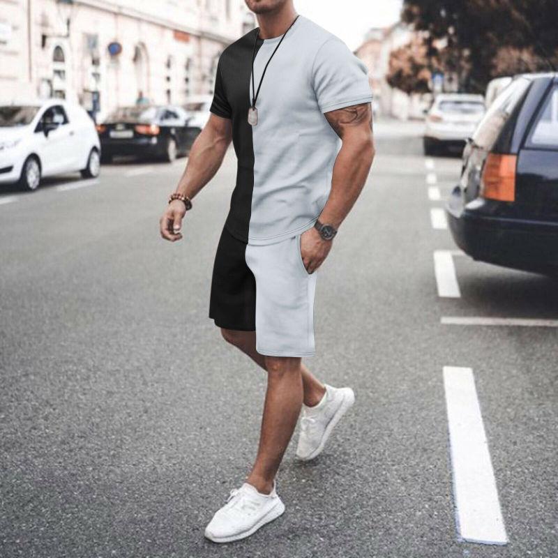 Summer Men's Casual Fashion Comfortable Sports Suit 2-Piece Set Street Wear Simple Pattern Crewneck Short Sleeve With Shorts