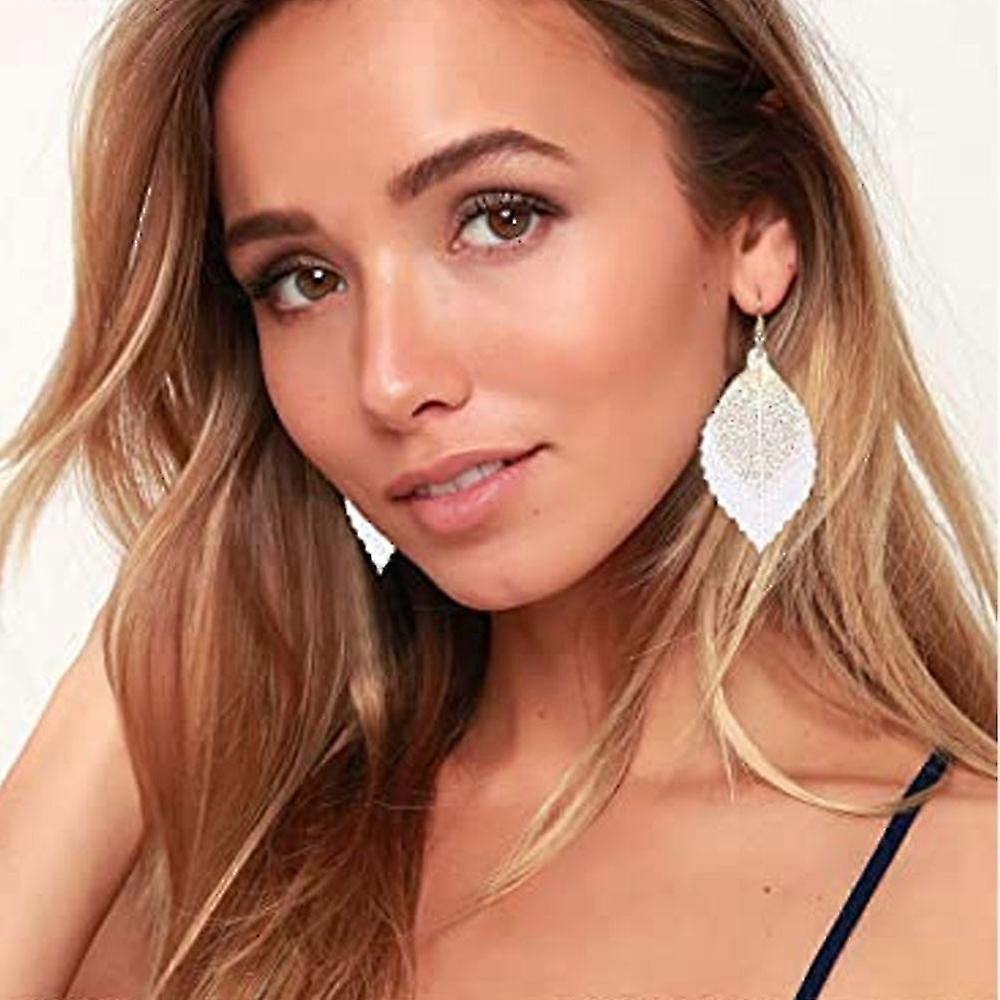 6 Pairs Metal Leaf Dangle Earrings Colorful Pendant Drop Hook Statement Earrings Set for Women Teen Girls 25-26s