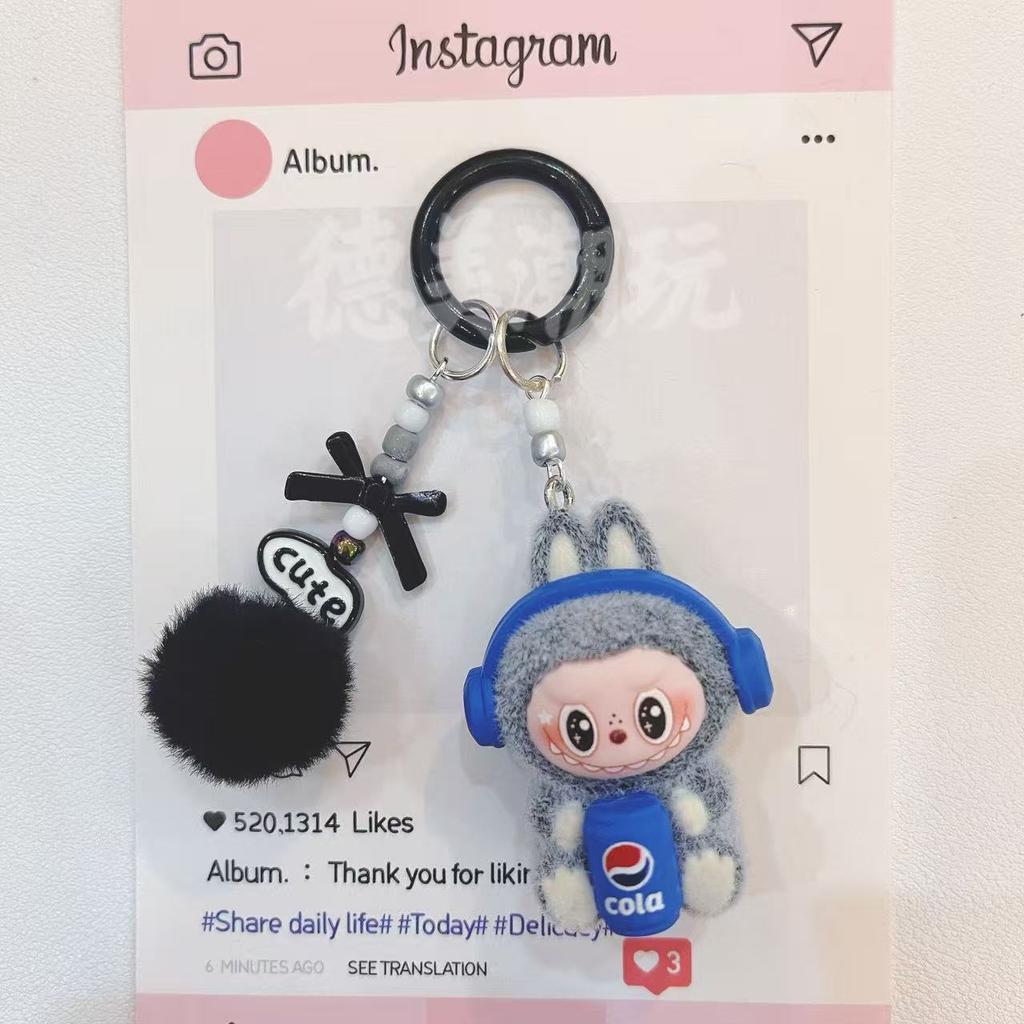 Labu Cute Doll Sitting Posture Plush Bag Couple Car Keychain Hanging Pendant Mobile Phone Chain