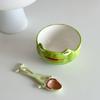 Cute Frog Shaped Ceramic Salad Bowl with Spoon Family Fruit Snack Dinner Bowls Cartoon Tableware Kitchen Utensils Accessories
