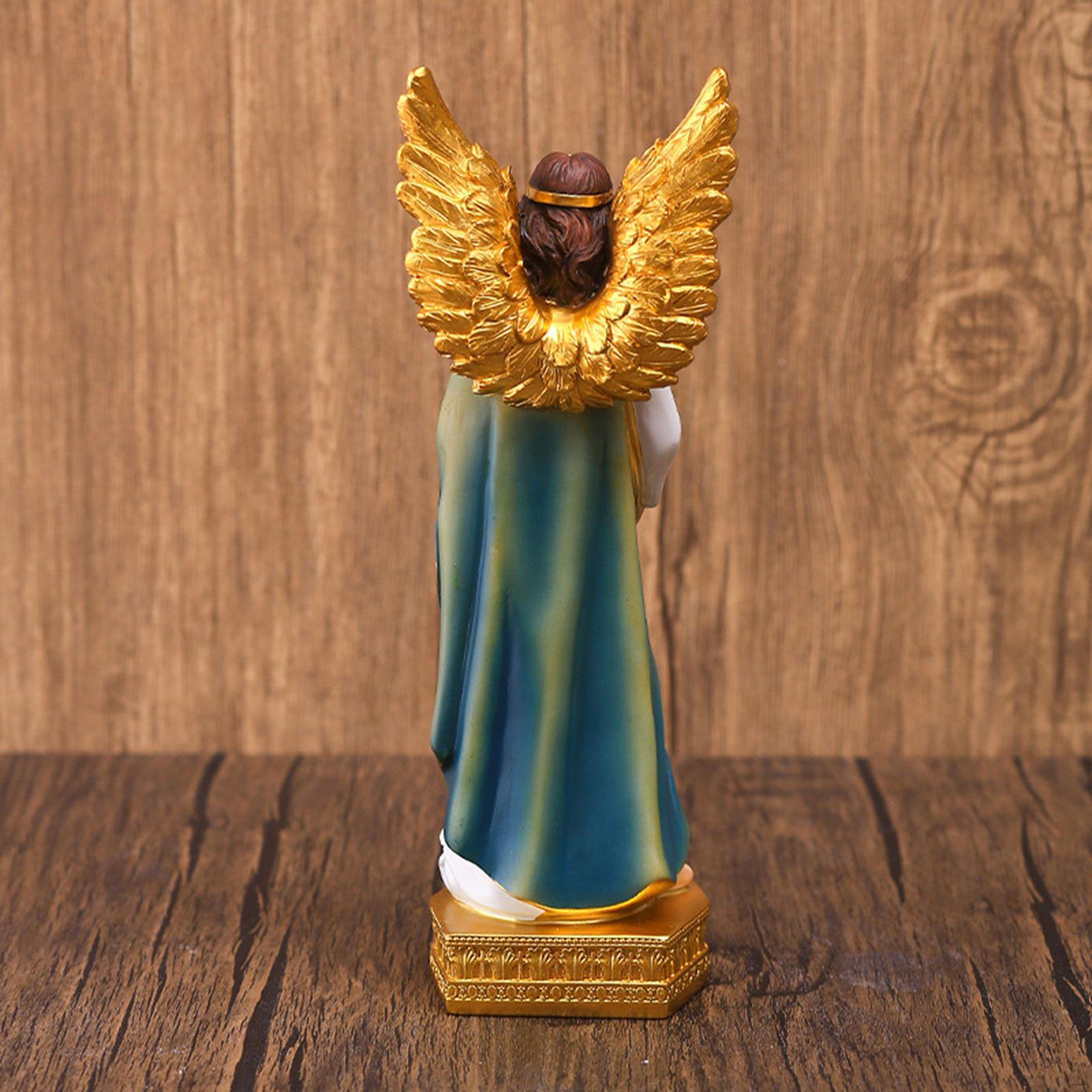 

Resin Figurines Sculpture Tabletop Christmas Decoration Virgin Mary Statue Wing Flowers Decorative