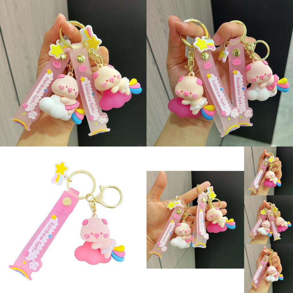 Creative Silicone Rainbow Pig Keychain Cute Cartoon Bag Accessory Perfect Gift Idea