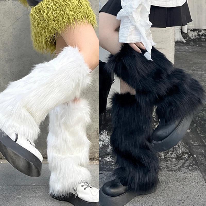 

Японские белые гетры из искусственного меха, бахилы Y2K, однотонные носки в готическом стиле, в стиле панк Jk, длиной до колена, хип-хоп, модные теплые девушки